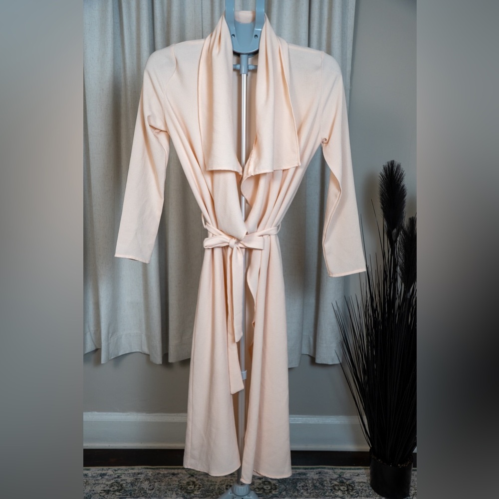 Lightweight Longline Tie-Waist Jacket – Blush Pink, Size Small
